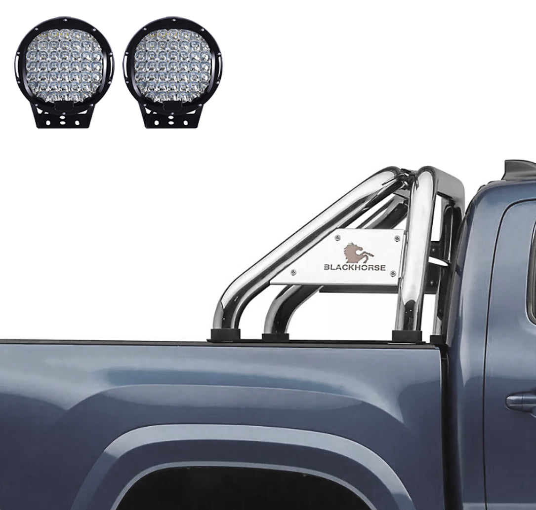1999-2026 Ford F-250 Super Duty Classic Roll Bar Kit W/ Set of 9" Black Round LED Light | Black Horse Off Road - Image 2
