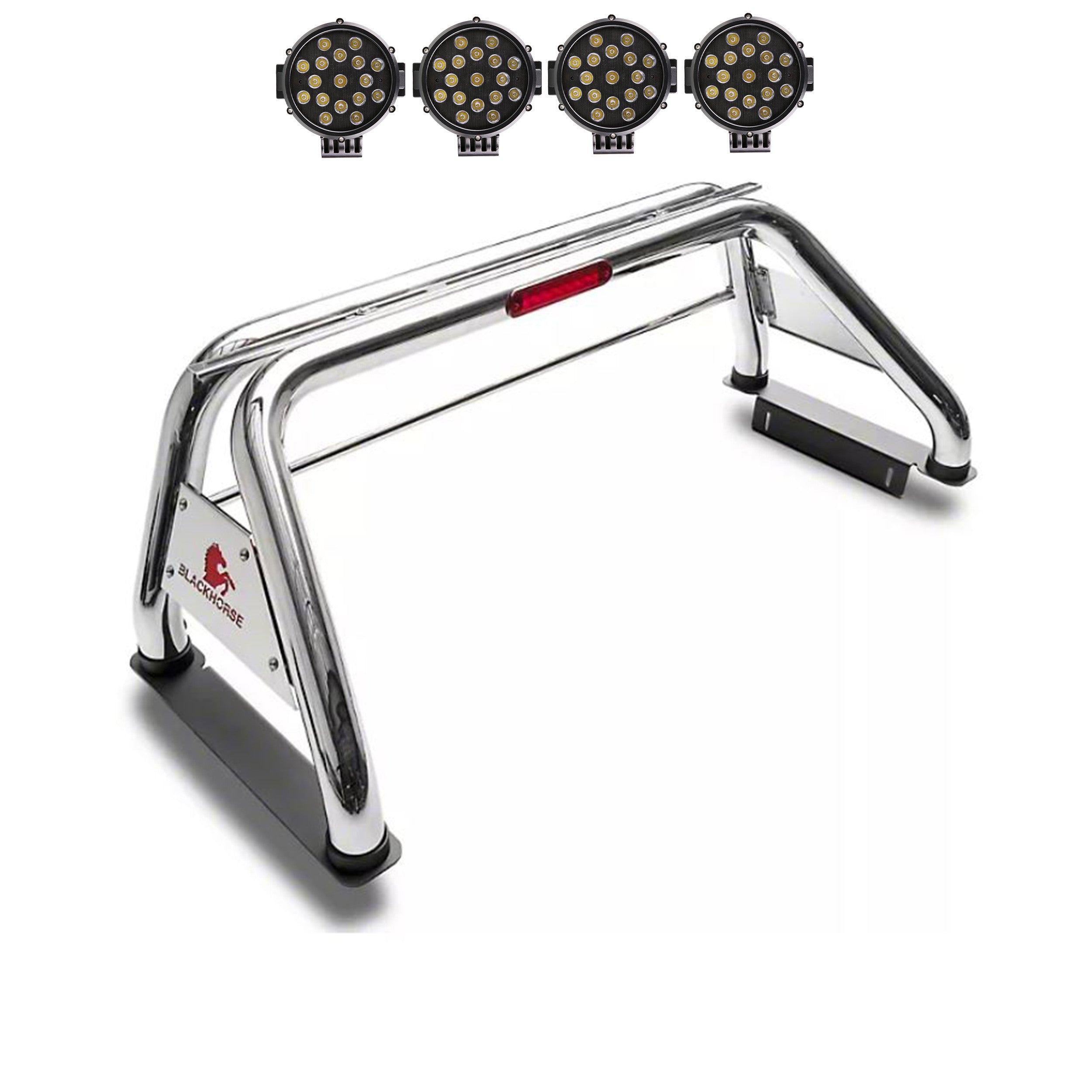 1999-2026 Ford F-250 Super Duty Classic Roll Bar Kit Incl. 2 pairs of 7.0"Dia.  LED  Lights w/ Black Trim Rings w/ Wiring Harness and Switch | Black Horse Off Road - Image 1