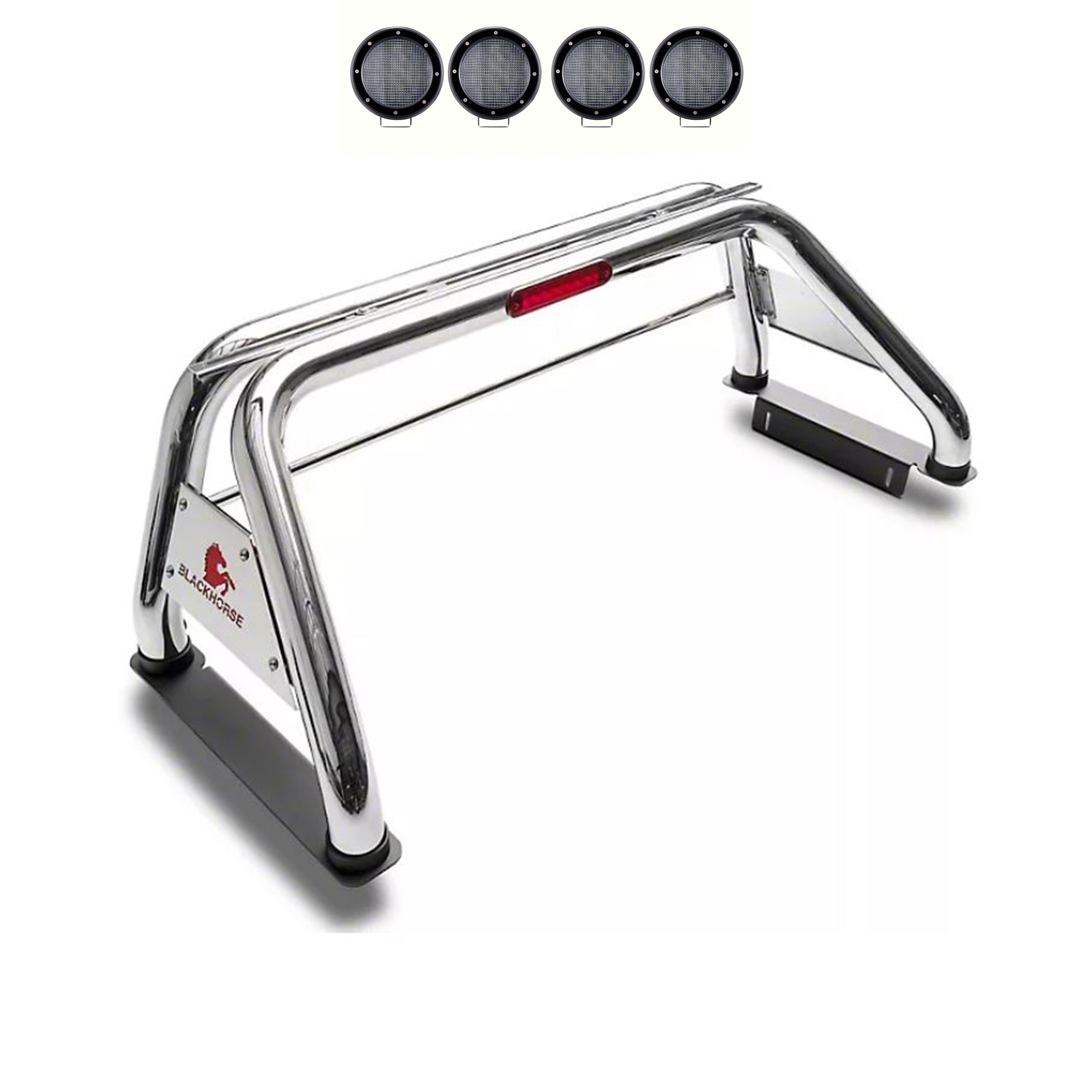 1999-2026 Ford F-250 Super Duty Classic Roll Bar Kit 2 sets of 5.3" Dia.  Black LED Flood Lights w/ Harness and Switch | Black Horse Off Road - Image 1