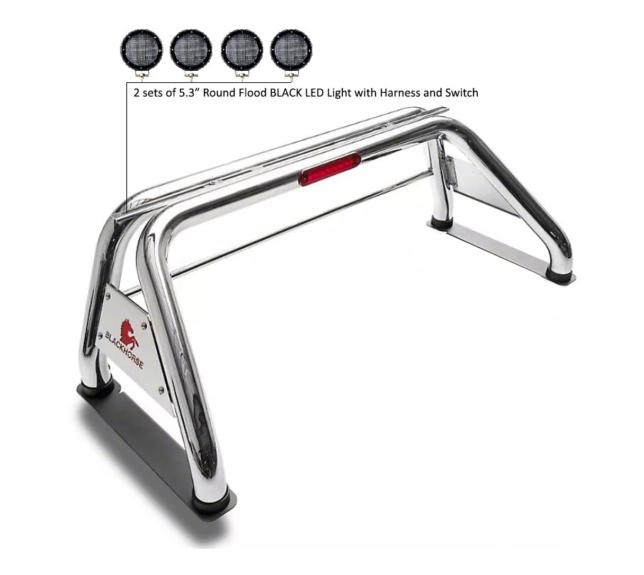 1999-2026 Ford F-250 Super Duty Classic Roll Bar Kit 2 sets of 5.3" Dia.  Black LED Flood Lights w/ Harness and Switch | Black Horse Off Road - Image 6