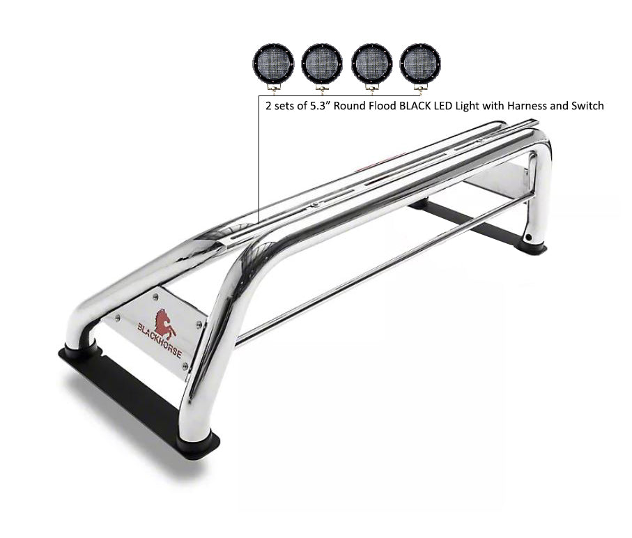 1999-2026 Ford F-250 Super Duty Classic Roll Bar Kit 2 sets of 5.3" Dia.  Black LED Flood Lights w/ Harness and Switch | Black Horse Off Road - Image 7