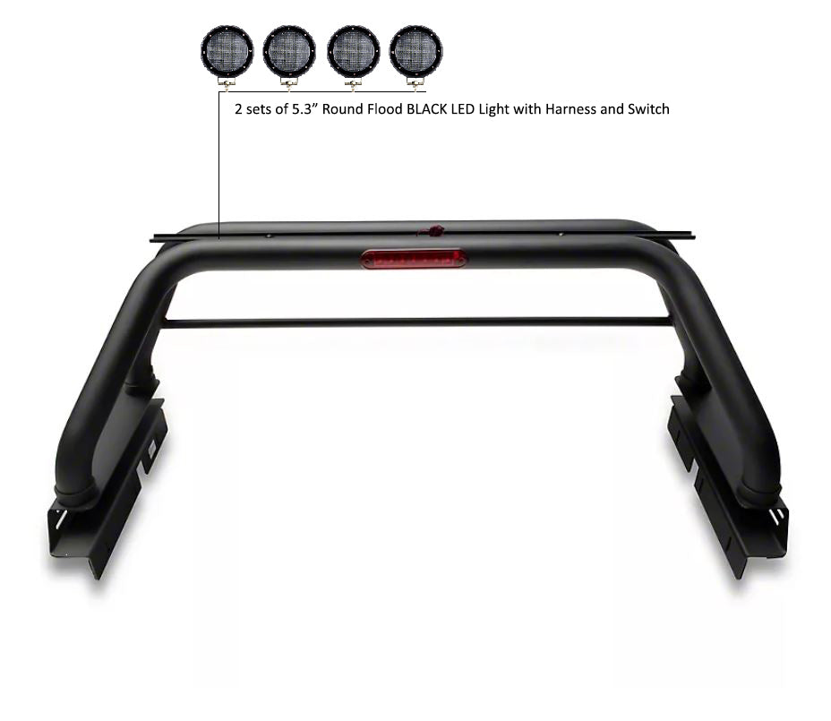 2019-2026 Ford Ranger Classic Roll Bar Kit 2 sets of 5.3" Dia.  Black LED Flood Lights w/ Harness and Switch | Black Horse Off Road - Image 6
