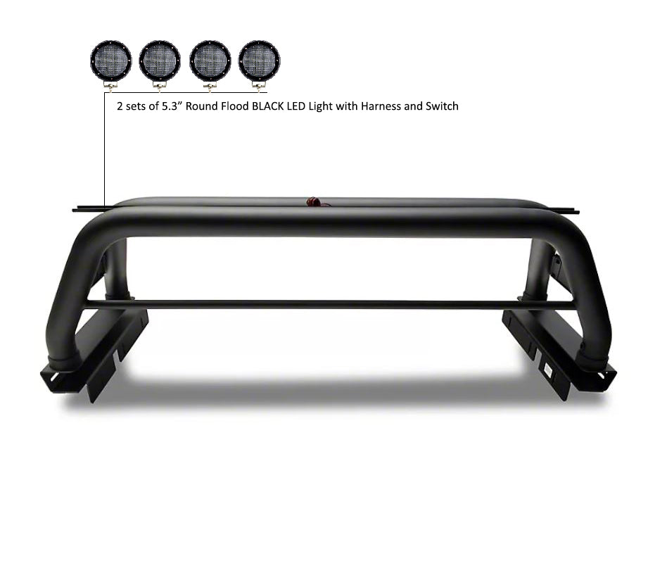 2019-2026 Ford Ranger Classic Roll Bar Kit 2 sets of 5.3" Dia.  Black LED Flood Lights w/ Harness and Switch | Black Horse Off Road - Image 7