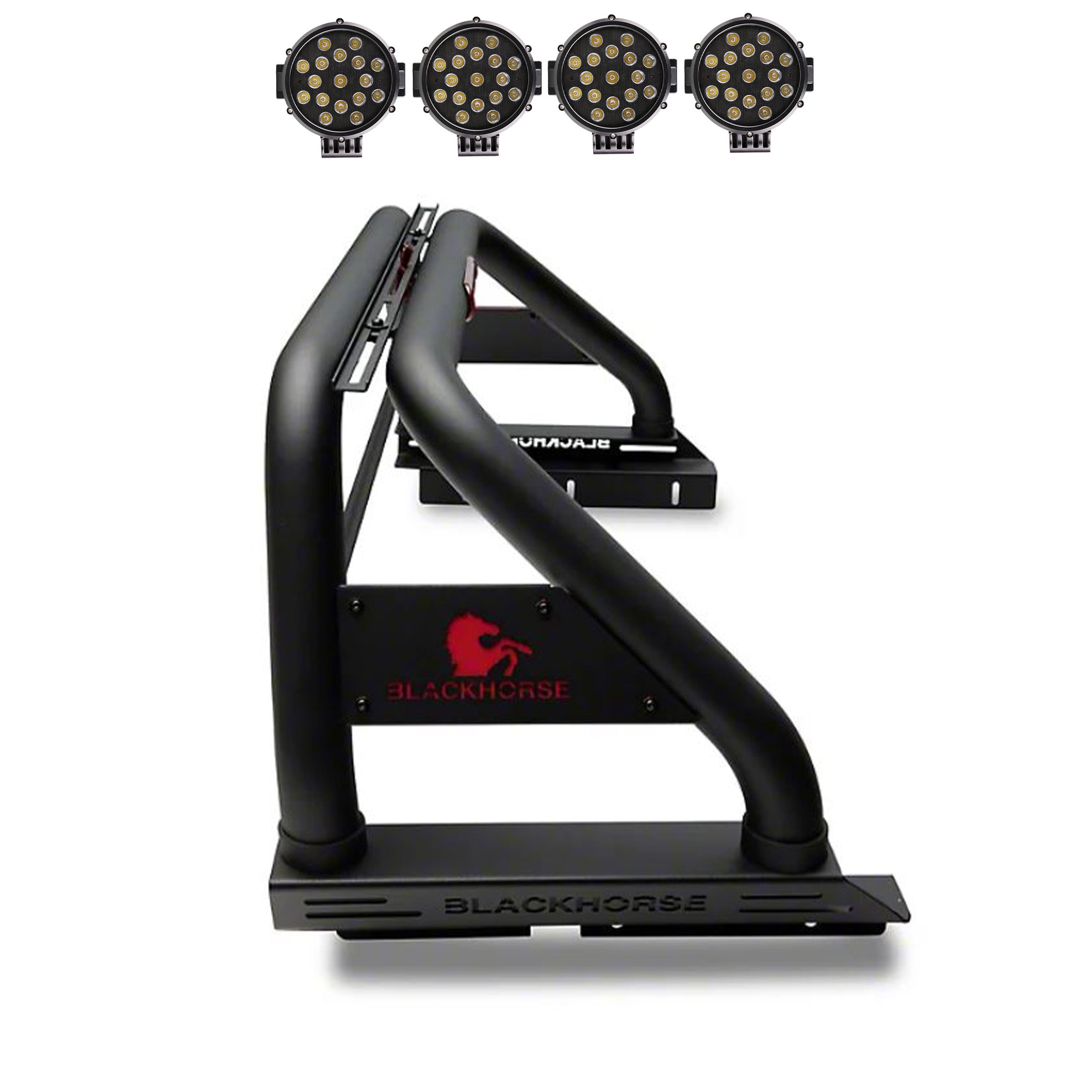 2020-2026 Jeep Gladiator Classic Roll Bar Kit Incl. 2 pairs of 7.0"Dia.  LED  Lights w/ Black Trim Rings w/ Wiring Harness and Switch | Black Horse Off Road - Image 1