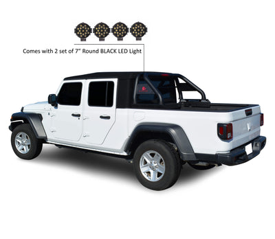 2020-2026 Jeep Gladiator Classic Roll Bar Kit Incl. 2 pairs of 7.0"Dia.  LED  Lights w/ Black Trim Rings w/ Wiring Harness and Switch | Black Horse Off Road - Image 10
