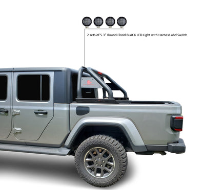 2020-2026 Jeep Gladiator Classic Roll Bar Kit 2 sets of 5.3" Dia.  Black LED Flood Lights w/ Harness and Switch | Black Horse Off Road - Image 6