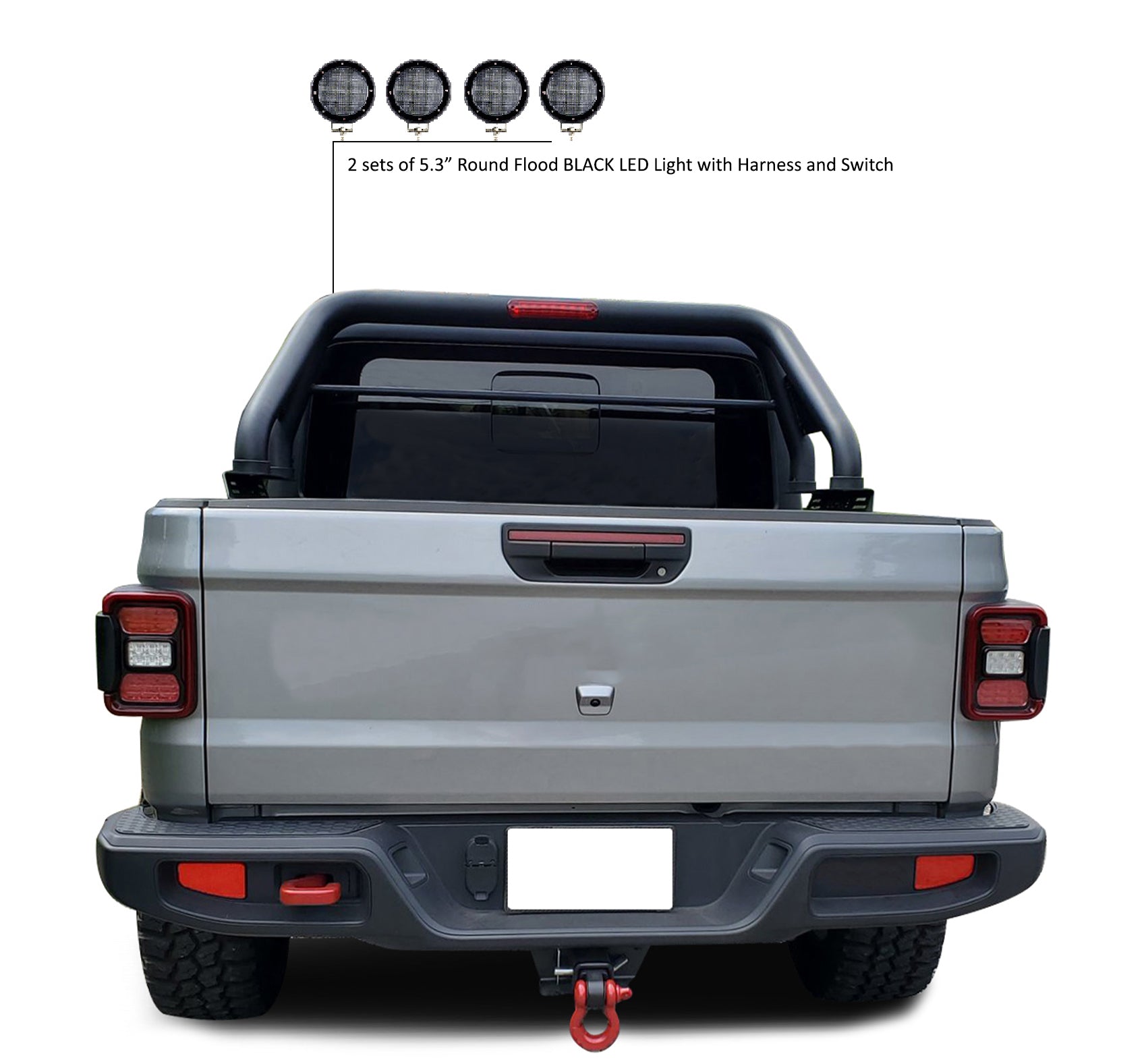 2020-2026 Jeep Gladiator Classic Roll Bar Kit 2 sets of 5.3" Dia.  Black LED Flood Lights w/ Harness and Switch | Black Horse Off Road - Image 8