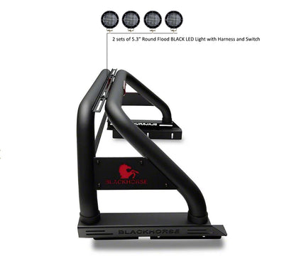 2020-2026 Jeep Gladiator Classic Roll Bar Kit 2 sets of 5.3" Dia.  Black LED Flood Lights w/ Harness and Switch | Black Horse Off Road - Image 9