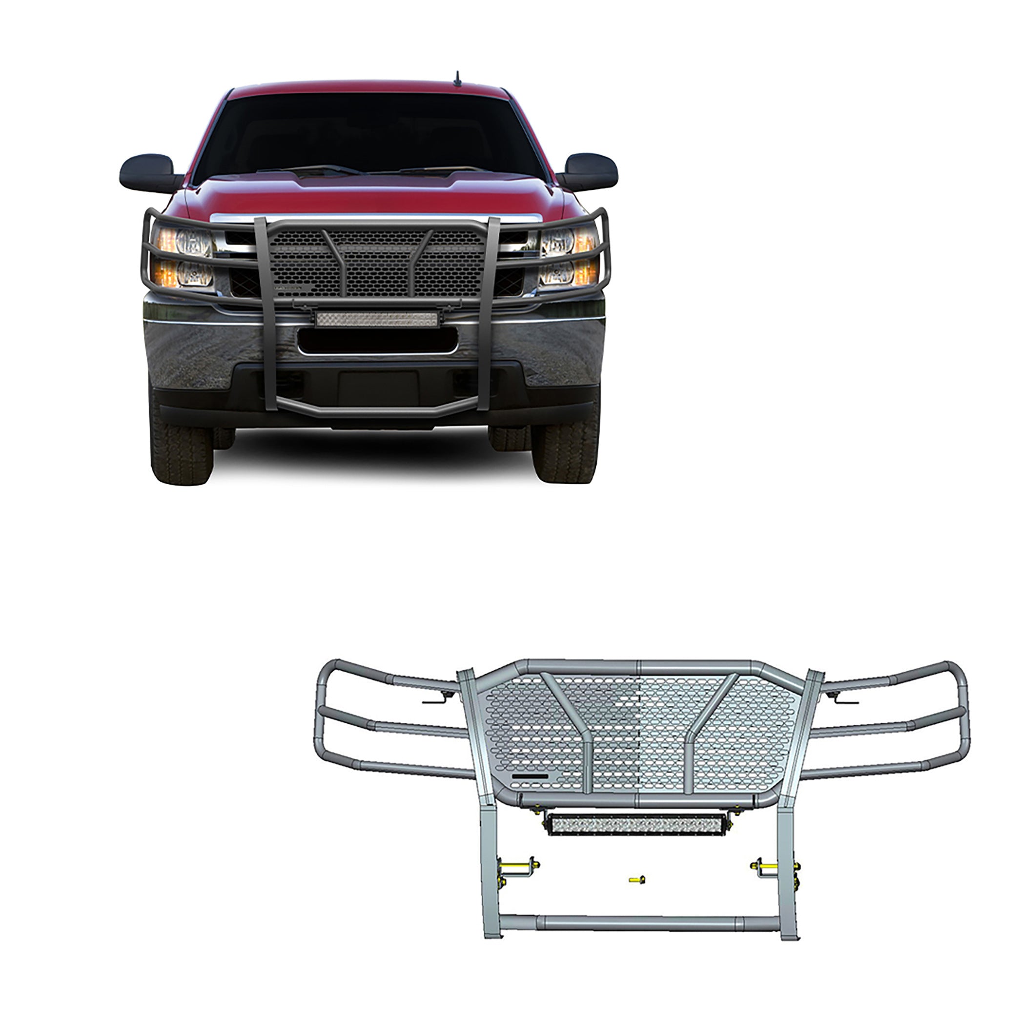 2007-2013 Chevrolet Silverado 1500 Rugged Heavy Duty Grille Guard Kit Modular Includes 1 20in Double Row LED Light Bar | Black Horse Off Road - Image 1