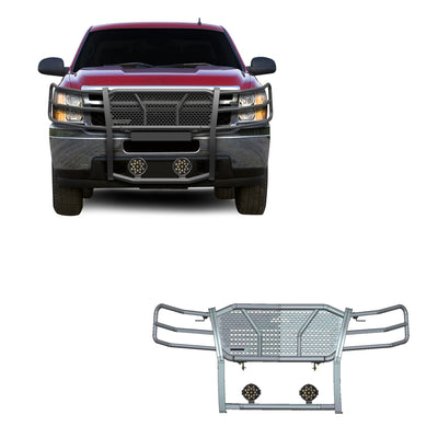 2007-2013 Chevrolet Silverado 1500 Rugged Heavy Duty Grille Guard Kit Modular Incl. pair of 7.0" Dia. LED  Lights w/ Black Trim Rings w/ Wiring Harness and Switch | Black Horse Off Road - Image 1