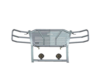 2007-2013 Chevrolet Silverado 1500 Rugged Heavy Duty Grille Guard Kit Modular Incl. pair of 7.0" Dia. LED  Lights w/ Black Trim Rings w/ Wiring Harness and Switch | Black Horse Off Road - Image 3