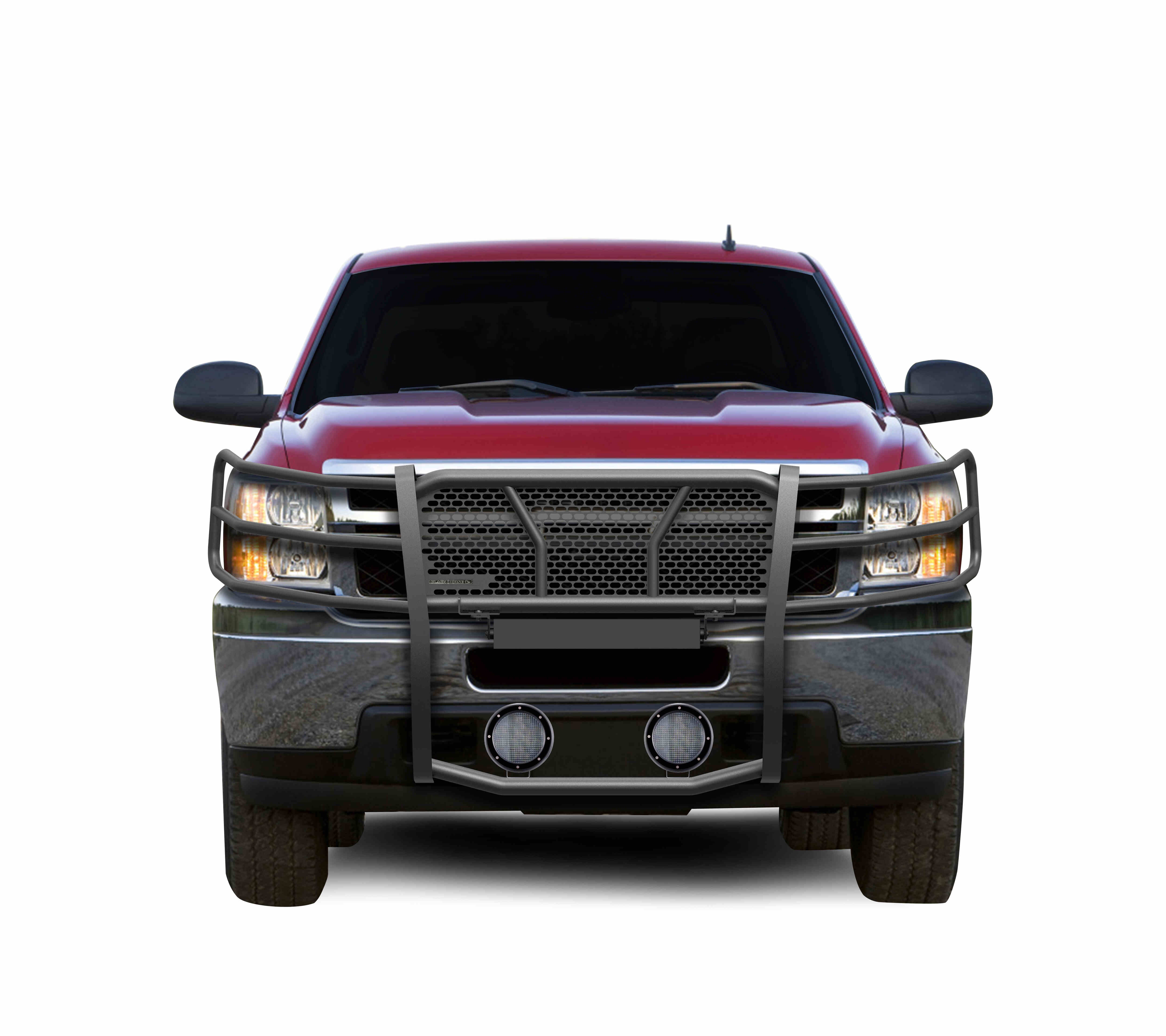2007-2013 Chevrolet Silverado 1500 Rugged Heavy Duty Grille Guard Kit Modular Pair of 5.3" Dia. LED Flood Lights w/ Black Trim Rings Wiring Harness  and Switch | Black Horse Off Road - Image 2