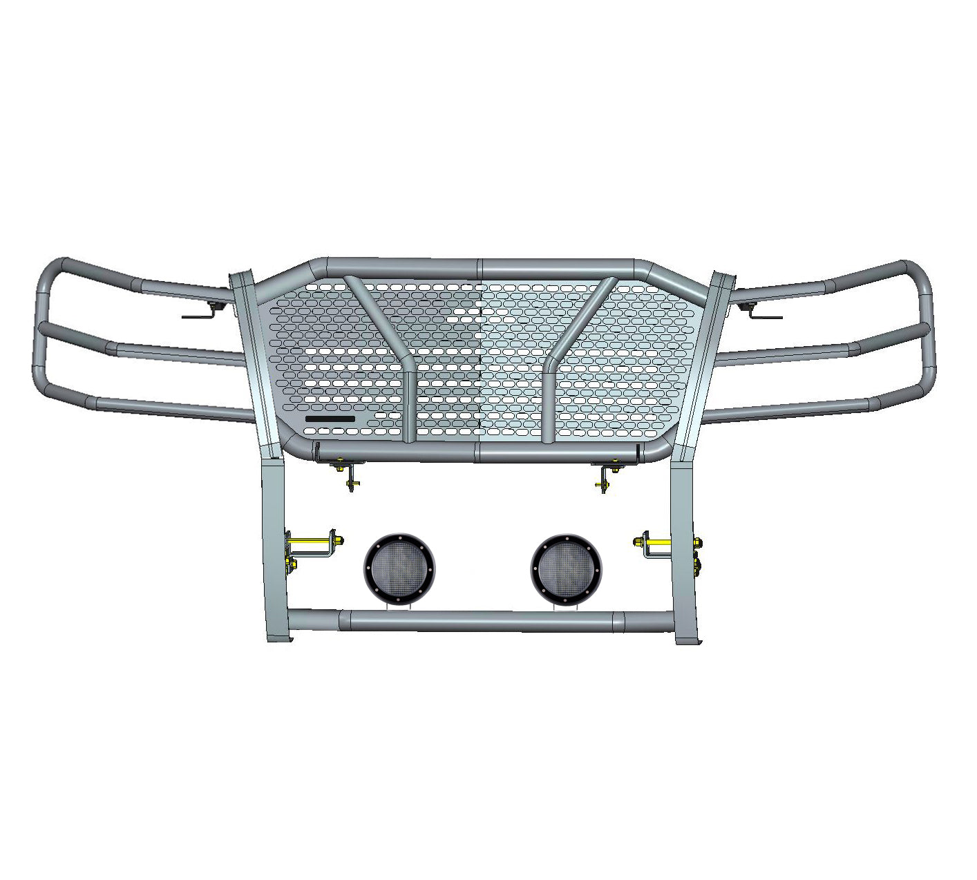 2007-2013 Chevrolet Silverado 1500 Rugged Heavy Duty Grille Guard Kit Modular Pair of 5.3" Dia. LED Flood Lights w/ Black Trim Rings Wiring Harness  and Switch | Black Horse Off Road - Image 3