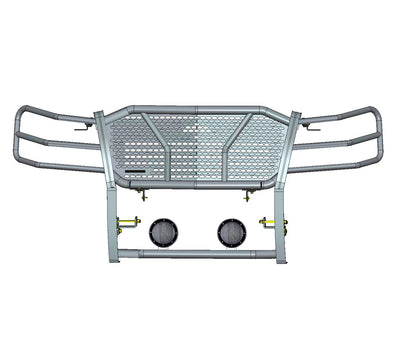 2007-2013 Chevrolet Silverado 1500 Rugged Heavy Duty Grille Guard Kit Modular Pair of 5.3" Dia. LED Flood Lights w/ Black Trim Rings Wiring Harness  and Switch | Black Horse Off Road - Image 3