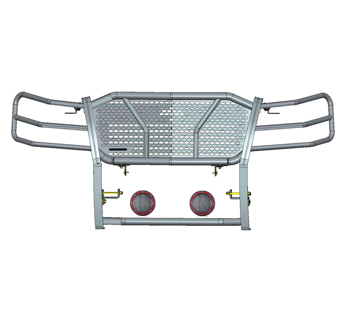 2007-2013 Chevrolet Silverado 1500 Rugged Heavy Duty Grille Guard Kit Modular Pair of 5.3" Dia. LED Flood Lights w/ Red Trim Rings Wiring Harness  and Switch | Black Horse Off Road - Image 3