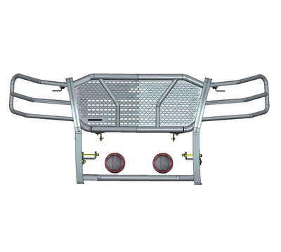 2007-2013 Chevrolet Silverado 1500 Rugged Heavy Duty Grille Guard Kit Modular Pair of 5.3" Dia. LED Flood Lights w/ Red Trim Rings Wiring Harness  and Switch | Black Horse Off Road - Image 3
