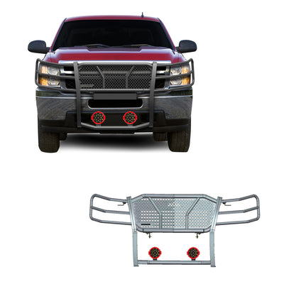 2007-2013 Chevrolet Silverado 1500 Rugged Heavy Duty Grille Guard Kit Modular Incl. pair of 7.0" Dia. LED  Lights w/ Red Trim Rings w/ Wiring Harness and Switch | Black Horse Off Road - Image 1