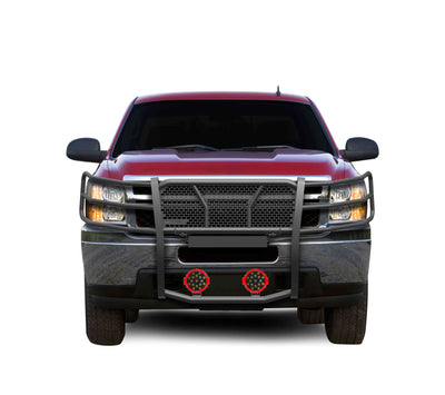 2007-2013 Chevrolet Silverado 1500 Rugged Heavy Duty Grille Guard Kit Modular Incl. pair of 7.0" Dia. LED  Lights w/ Red Trim Rings w/ Wiring Harness and Switch | Black Horse Off Road - Image 2