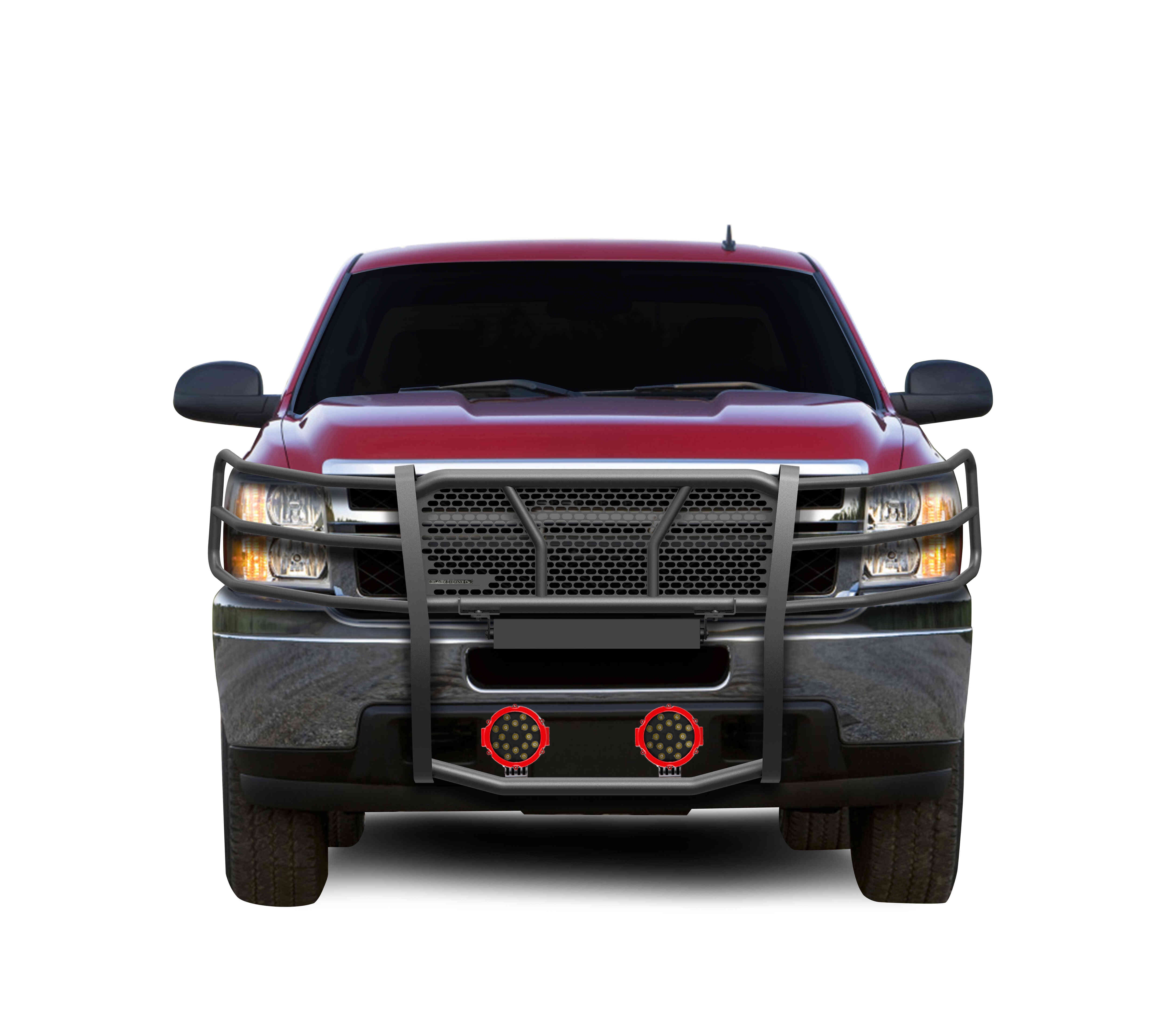 2007-2013 Chevrolet Silverado 1500 Rugged Heavy Duty Grille Guard Kit Modular Incl. pair of 7.0" Dia. LED  Lights w/ Red Trim Rings w/ Wiring Harness and Switch | Black Horse Off Road - Image 2