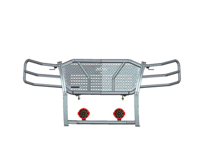 2007-2013 Chevrolet Silverado 1500 Rugged Heavy Duty Grille Guard Kit Modular Incl. pair of 7.0" Dia. LED  Lights w/ Red Trim Rings w/ Wiring Harness and Switch | Black Horse Off Road - Image 3