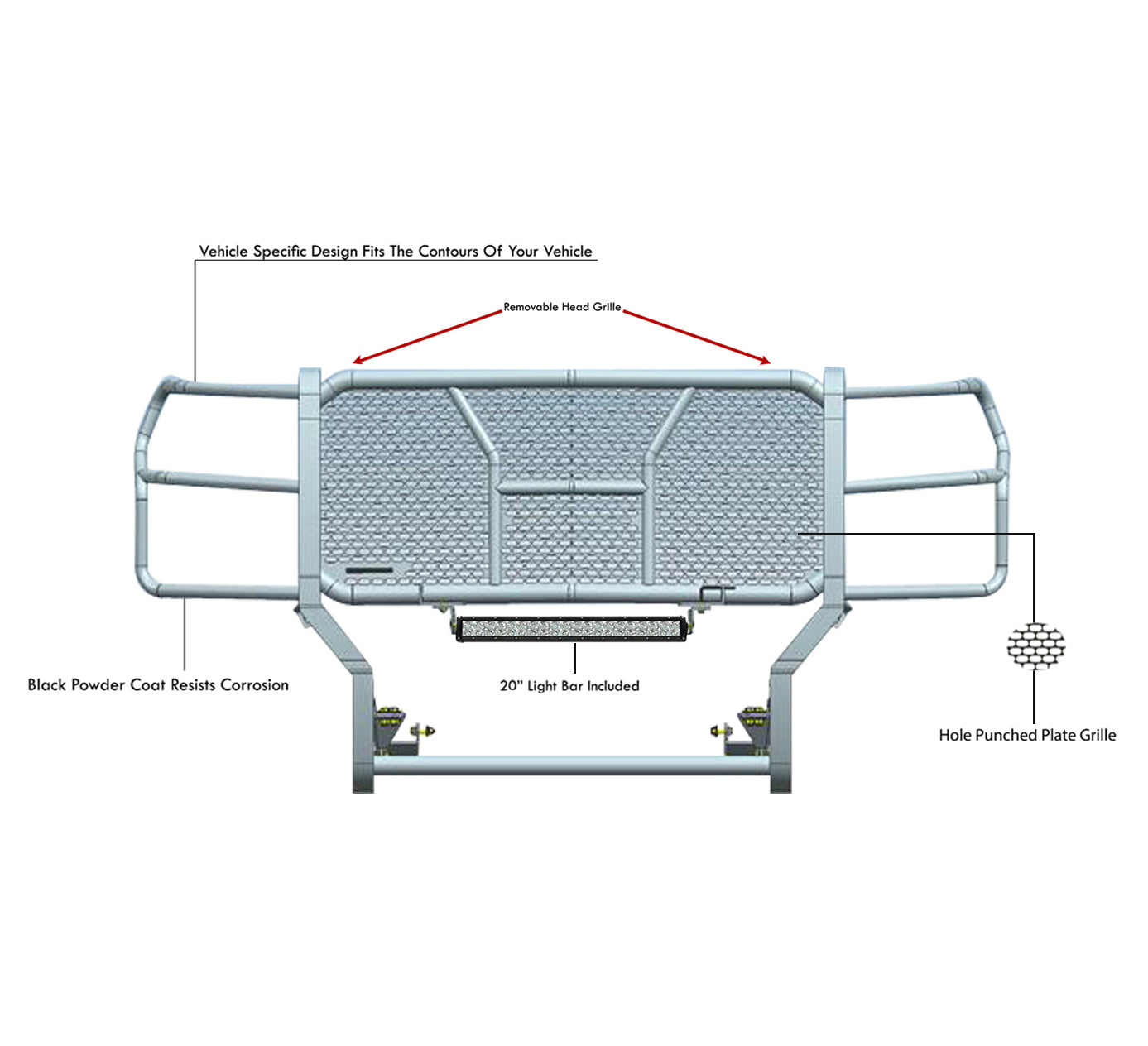 2020-2026 Chevrolet Silverado 2500 Hd Rugged Heavy Duty Grille Guard Kit Modular | Black Horse Off Road - Image 5