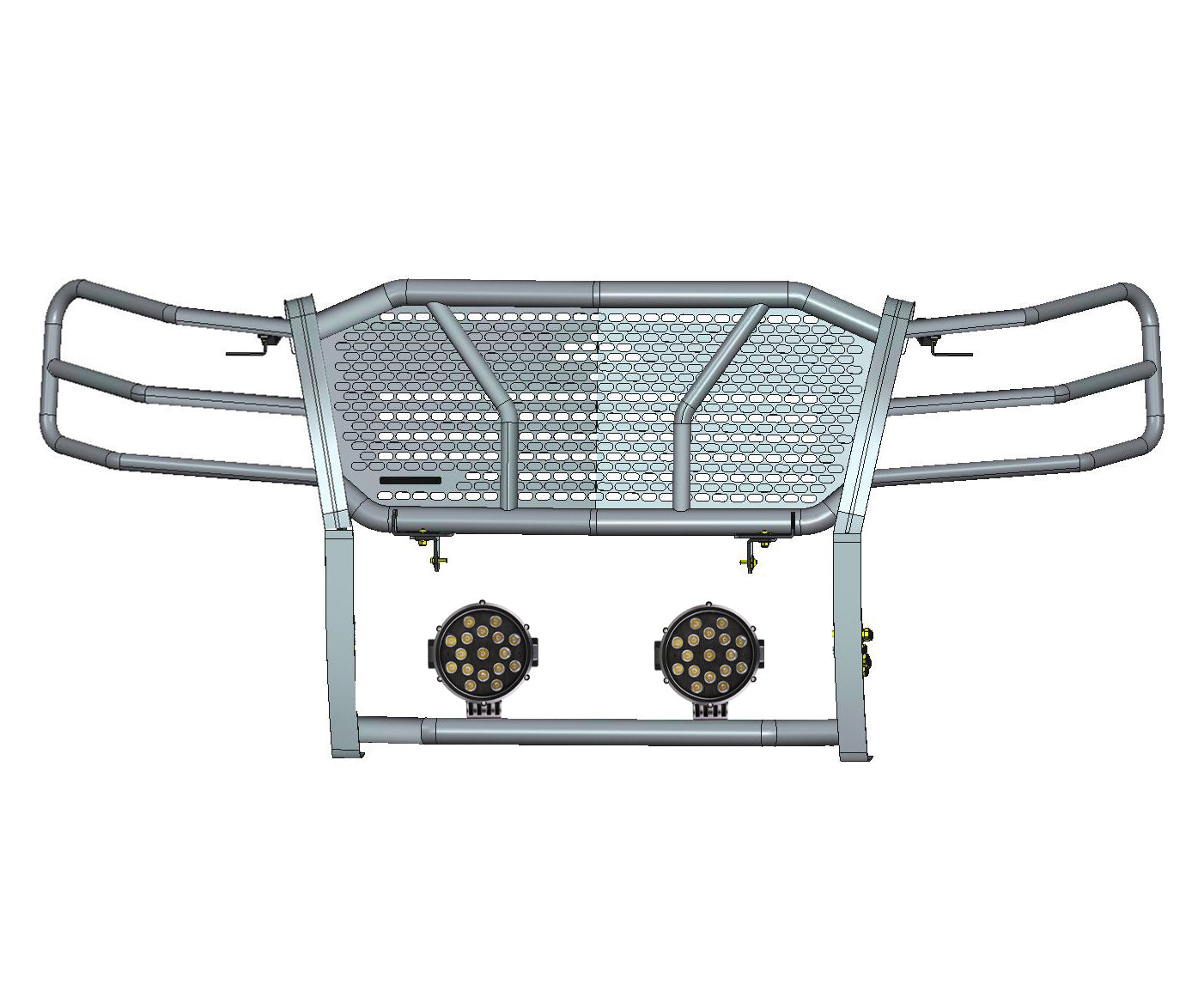 2007-2014 Chevrolet Avalanche Rugged Heavy Duty Grille Guard Kit Modular Incl. pair of 7.0" Dia. LED  Lights w/ Black Trim Rings w/ Wiring Harness and Switch | Black Horse Off Road - Image 3