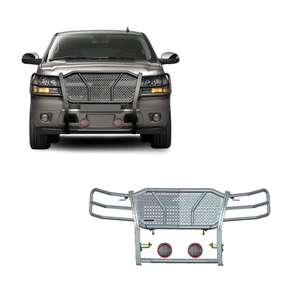 2007-2014 Chevrolet Avalanche Rugged Heavy Duty Grille Guard Kit Modular Pair of 5.3" Dia. LED Flood Lights w/ Red Trim Rings Wiring Harness  and Switch | Black Horse Off Road - Image 1