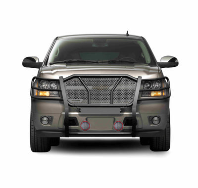 2007-2014 Chevrolet Avalanche Rugged Heavy Duty Grille Guard Kit Modular Pair of 5.3" Dia. LED Flood Lights w/ Red Trim Rings Wiring Harness  and Switch | Black Horse Off Road - Image 2