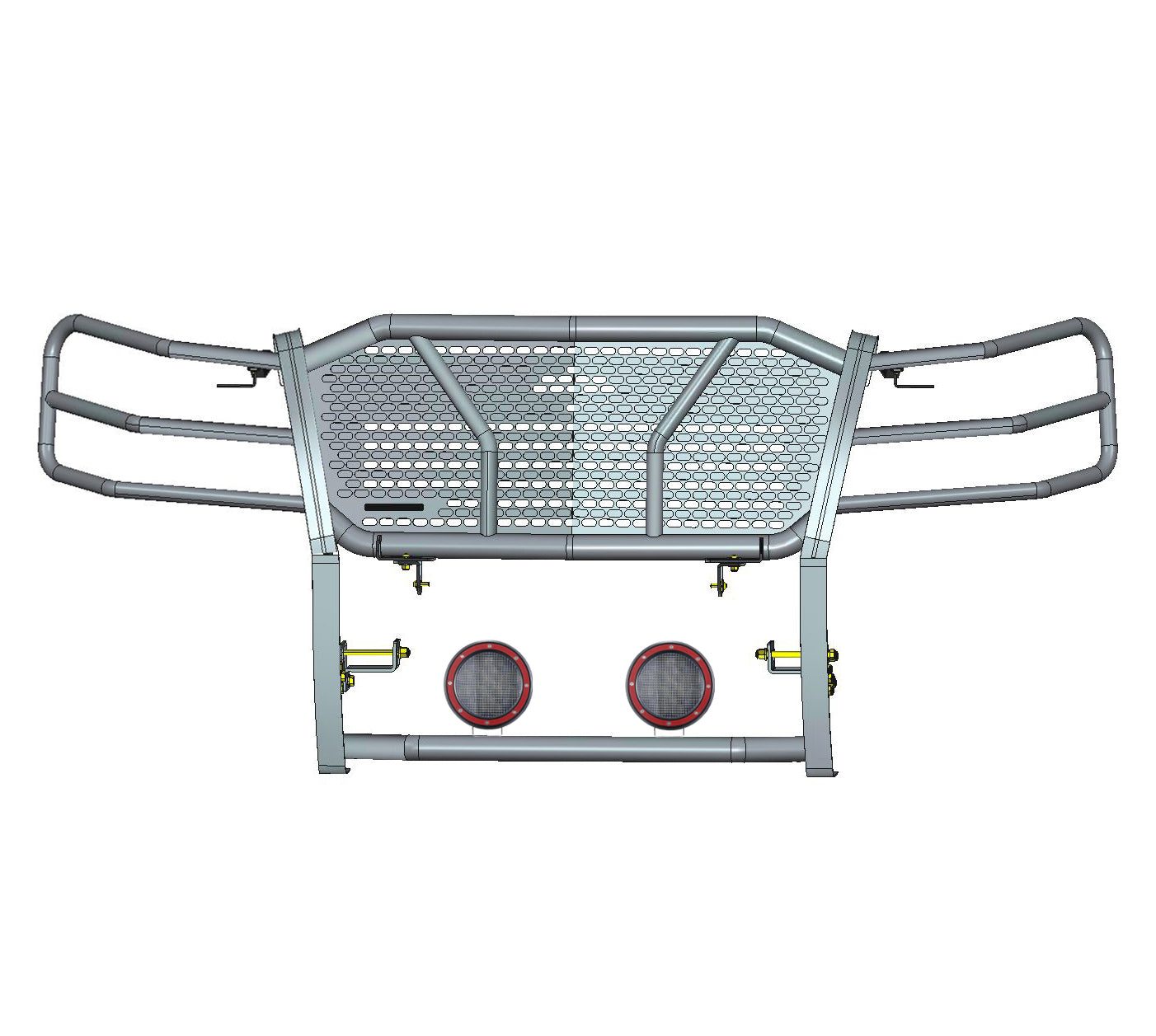 2007-2014 Chevrolet Avalanche Rugged Heavy Duty Grille Guard Kit Modular Pair of 5.3" Dia. LED Flood Lights w/ Red Trim Rings Wiring Harness  and Switch | Black Horse Off Road - Image 3
