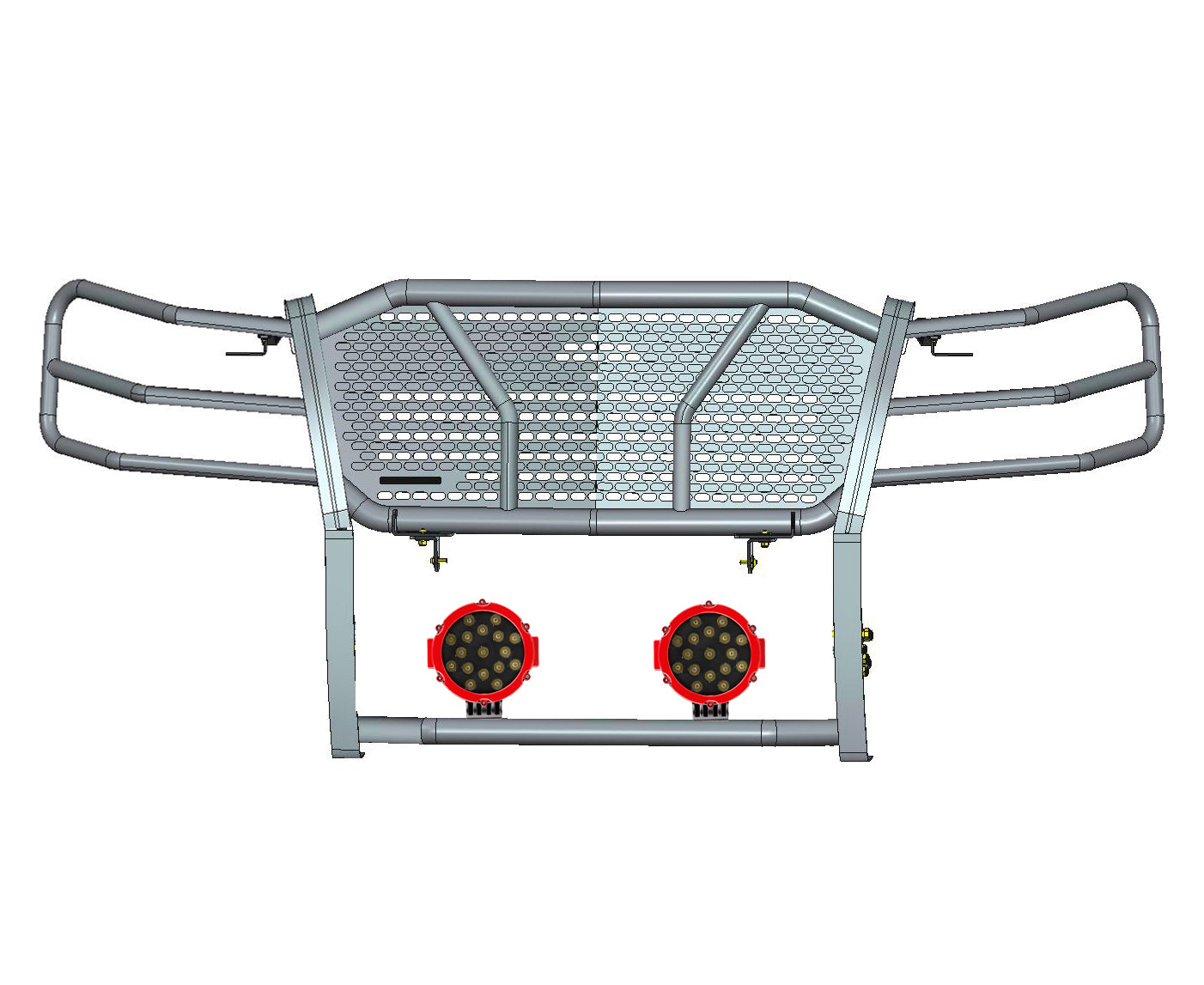 2007-2014 Chevrolet Avalanche Rugged Heavy Duty Grille Guard Kit Modular Incl. pair of 7.0" Dia. LED  Lights w/ Red Trim Rings w/ Wiring Harness and Switch | Black Horse Off Road - Image 3