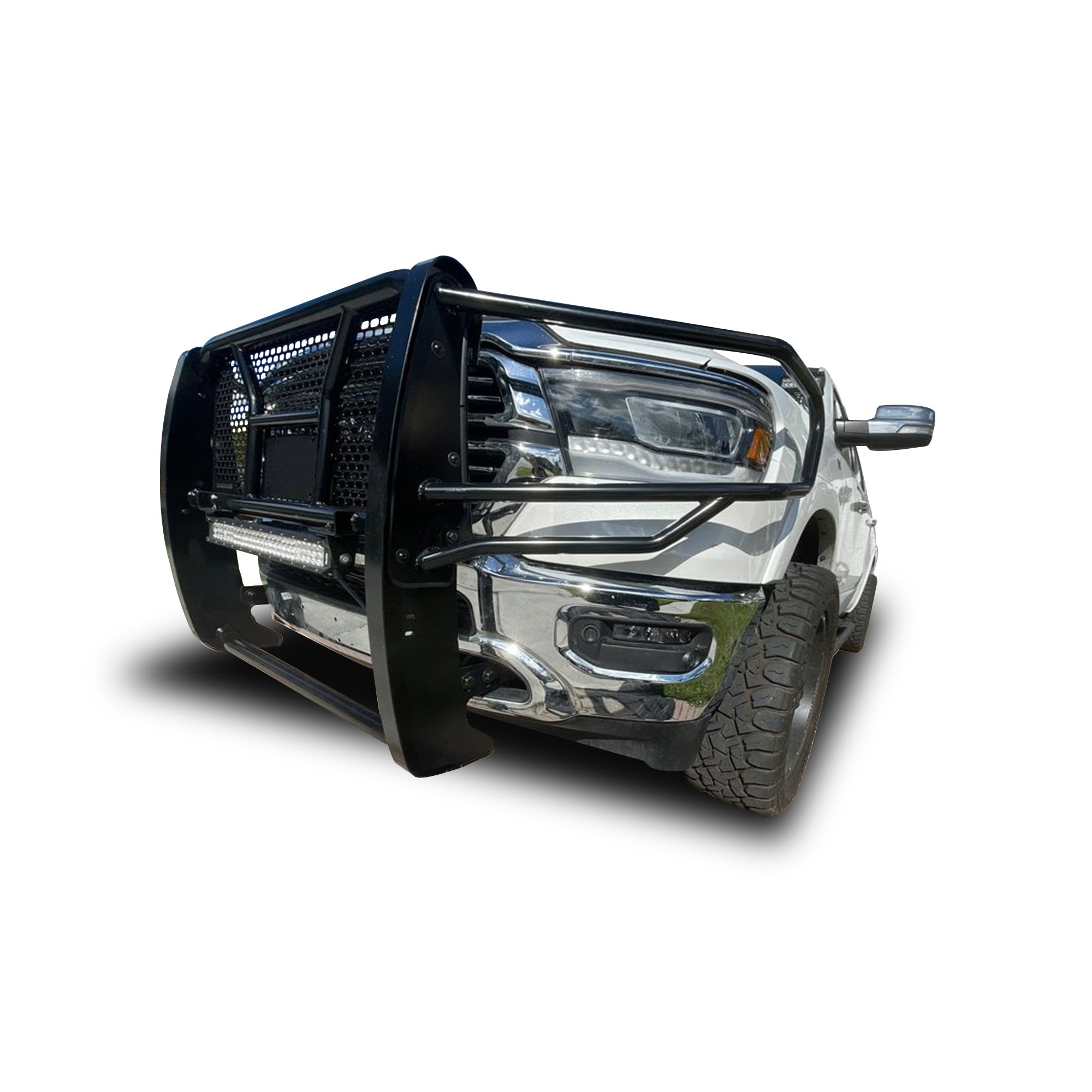 2009-2024 Dodge Ram 1500 Rugged Heavy Duty Grille Guard Kit Modular Includes 1 20in Double Row LED Light Bar | Black Horse Off Road - Image 4