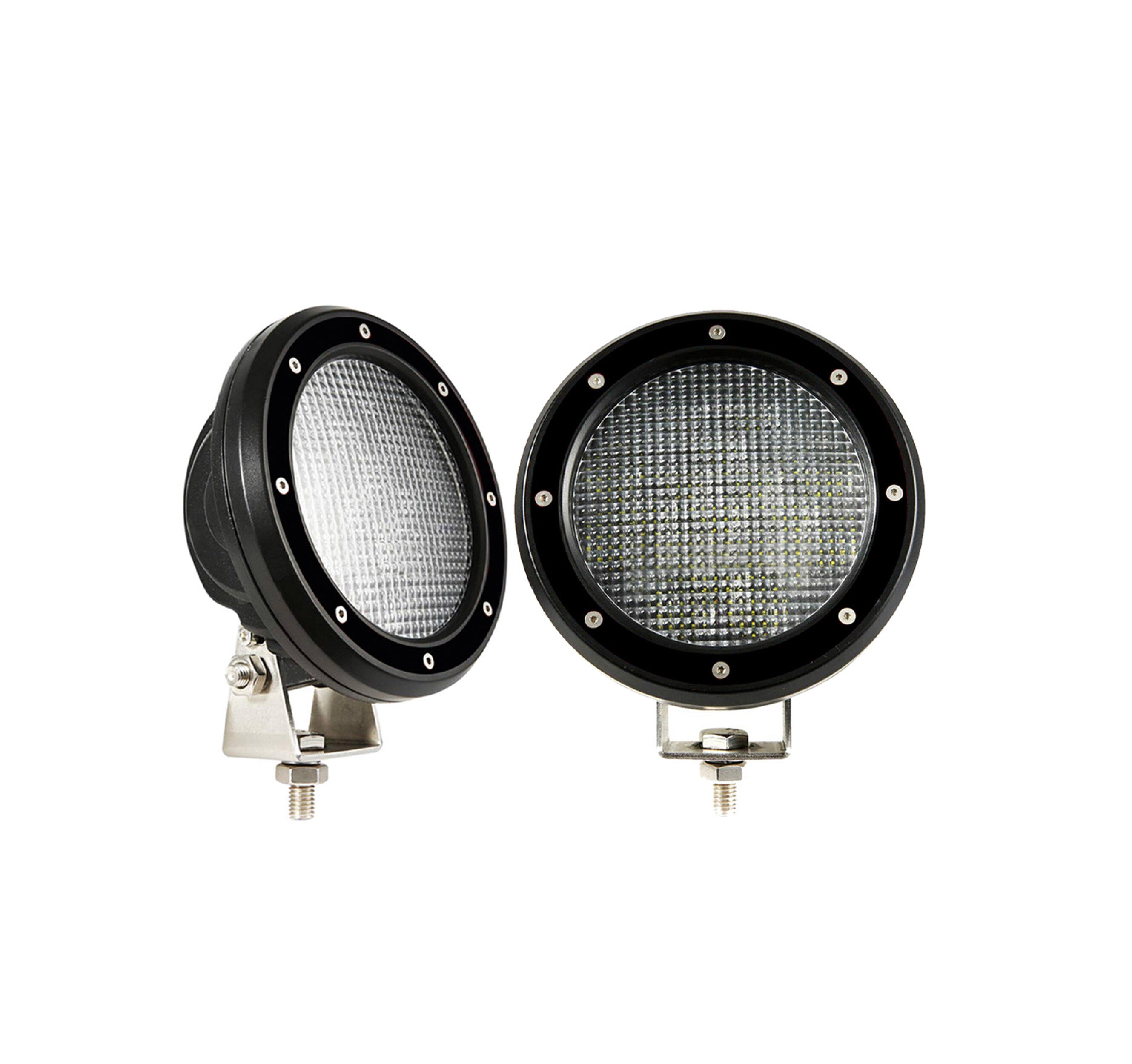 2009-2024 Dodge Ram 1500 Rugged Heavy Duty Grille Guard Kit Modular Pair of 5.3" Dia. LED Flood Lights w/ Black Trim Rings Wiring Harness  and Switch | Black Horse Off Road - Image 6