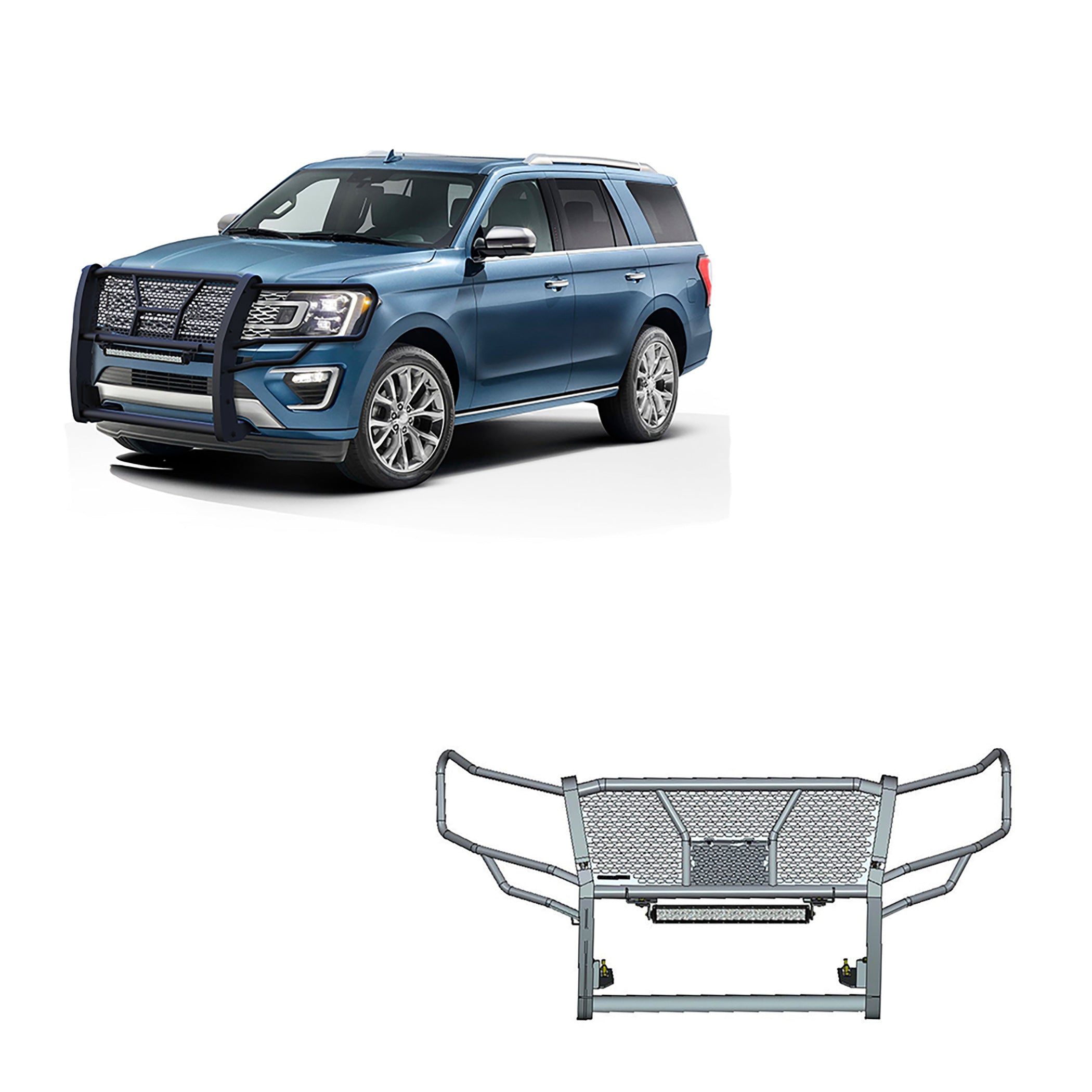 2018-2024 Ford Expedition Rugged Heavy Duty Grille Guard Kit Modular Includes 20" Double Row LED Light | Black Horse Off Road - Image 1