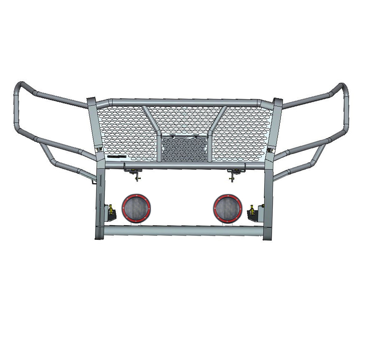 2018-2024 Ford Expedition Rugged Heavy Duty Grille Guard Kit Modular Pair of 5.3" Dia. LED Flood Lights w/ Red Trim Rings Wiring Harness  and Switch | Black Horse Off Road - Image 3