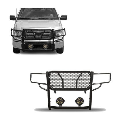 2009-2014 Ford F-150 Rugged Heavy Duty Grille Guard Kit Modular Incl. pair of 7.0" Dia. LED  Lights w/ Black Trim Rings w/ Wiring Harness and Switch | Black Horse Off Road - Image 1