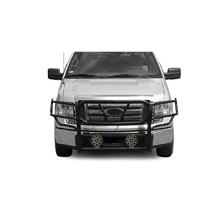 2009-2014 Ford F-150 Rugged Heavy Duty Grille Guard Kit Modular Incl. pair of 7.0" Dia. LED  Lights w/ Black Trim Rings w/ Wiring Harness and Switch | Black Horse Off Road - Image 2