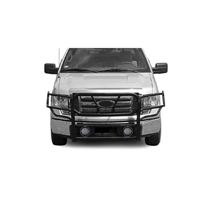 2009-2014 Ford F-150 Rugged Heavy Duty Grille Guard Kit Modular Pair of 5.3" Dia. LED Flood Lights w/ Black Trim Rings Wiring Harness  and Switch | Black Horse Off Road - Image 2