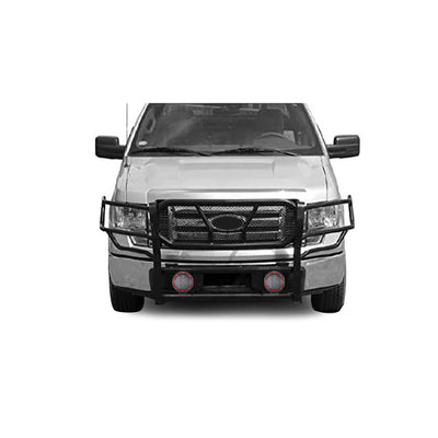 2009-2014 Ford F-150 Rugged Heavy Duty Grille Guard Kit Modular Pair of 5.3" Dia. LED Flood Lights w/ Red Trim Rings Wiring Harness  and Switch | Black Horse Off Road - Image 2
