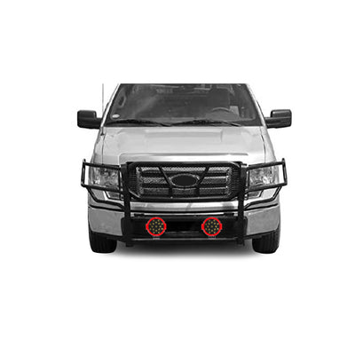 2009-2014 Ford F-150 Rugged Heavy Duty Grille Guard Kit Modular Incl. pair of 7.0" Dia. LED  Lights w/ Red Trim Rings w/ Wiring Harness and Switch | Black Horse Off Road - Image 2