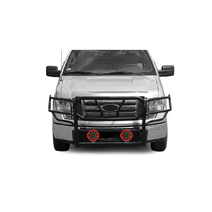 2009-2014 Ford F-150 Rugged Heavy Duty Grille Guard Kit Modular Incl. pair of 7.0" Dia. LED  Lights w/ Red Trim Rings w/ Wiring Harness and Switch | Black Horse Off Road - Image 2