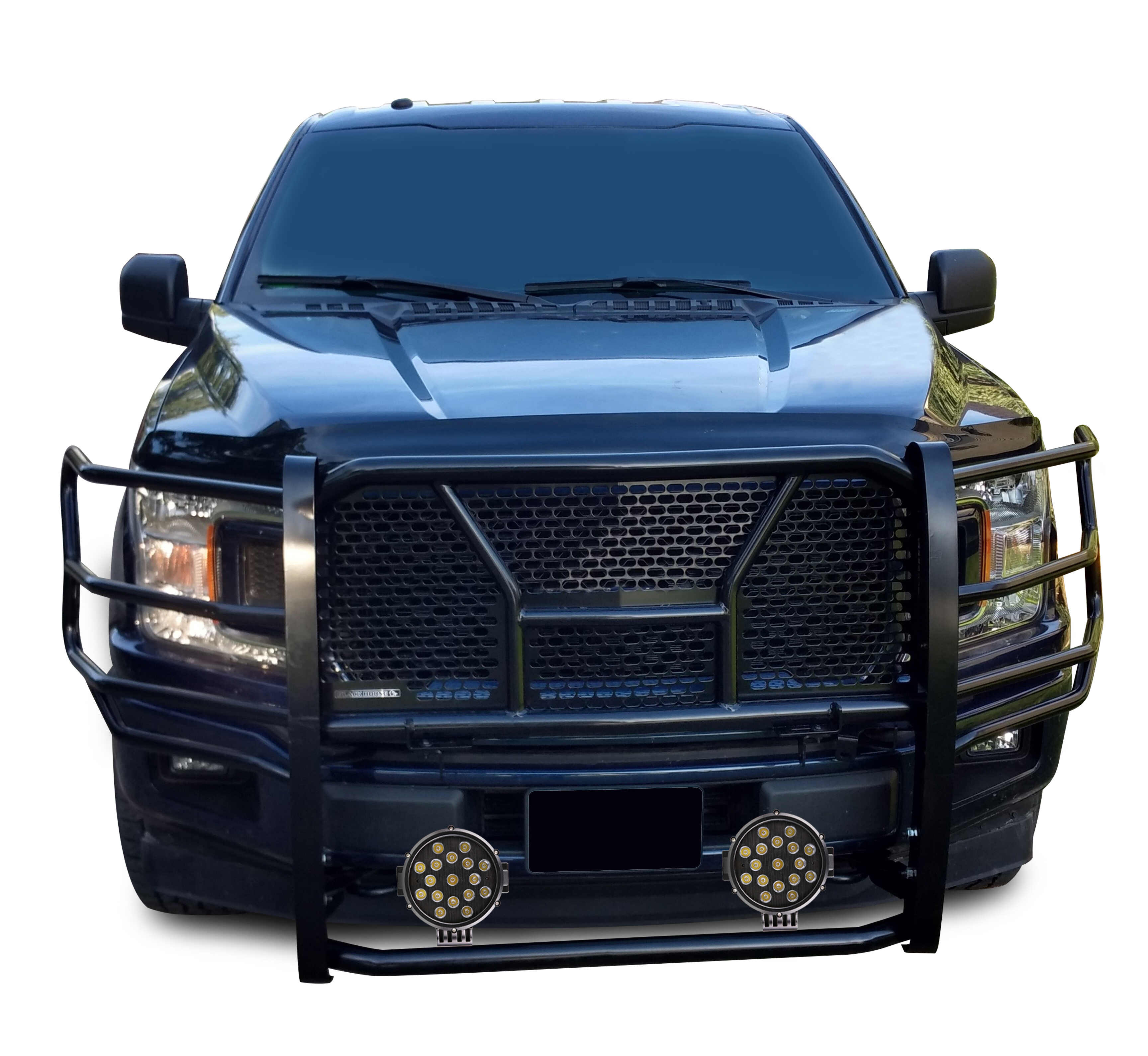 2015-2020 Ford F-150 Rugged Heavy Duty Grille Guard Kit Modular Incl. pair of 7.0" Dia. LED  Lights w/ Black Trim Rings w/ Wiring Harness and Switch | Black Horse Off Road - Image 2