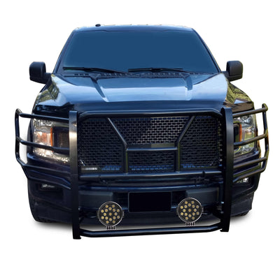 2015-2020 Ford F-150 Rugged Heavy Duty Grille Guard Kit Modular Incl. pair of 7.0" Dia. LED  Lights w/ Black Trim Rings w/ Wiring Harness and Switch | Black Horse Off Road - Image 2