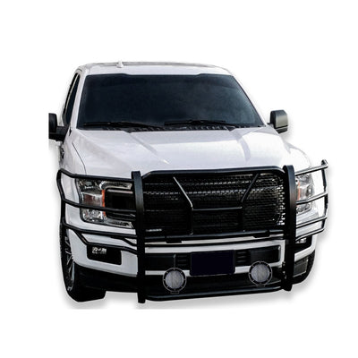 2015-2020 Ford F-150 Rugged Heavy Duty Grille Guard Kit Modular Pair of 5.3" Dia. LED Flood Lights w/ Black Trim Rings Wiring Harness  and Switch | Black Horse Off Road - Image 3
