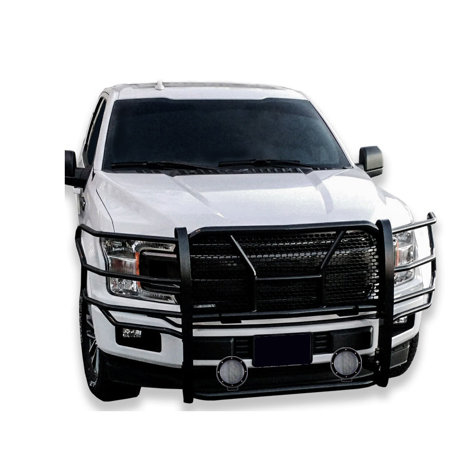 2015-2020 Ford F-150 Rugged Heavy Duty Grille Guard Kit Modular Pair of 5.3" Dia. LED Flood Lights w/ Black Trim Rings Wiring Harness  and Switch | Black Horse Off Road - Image 3