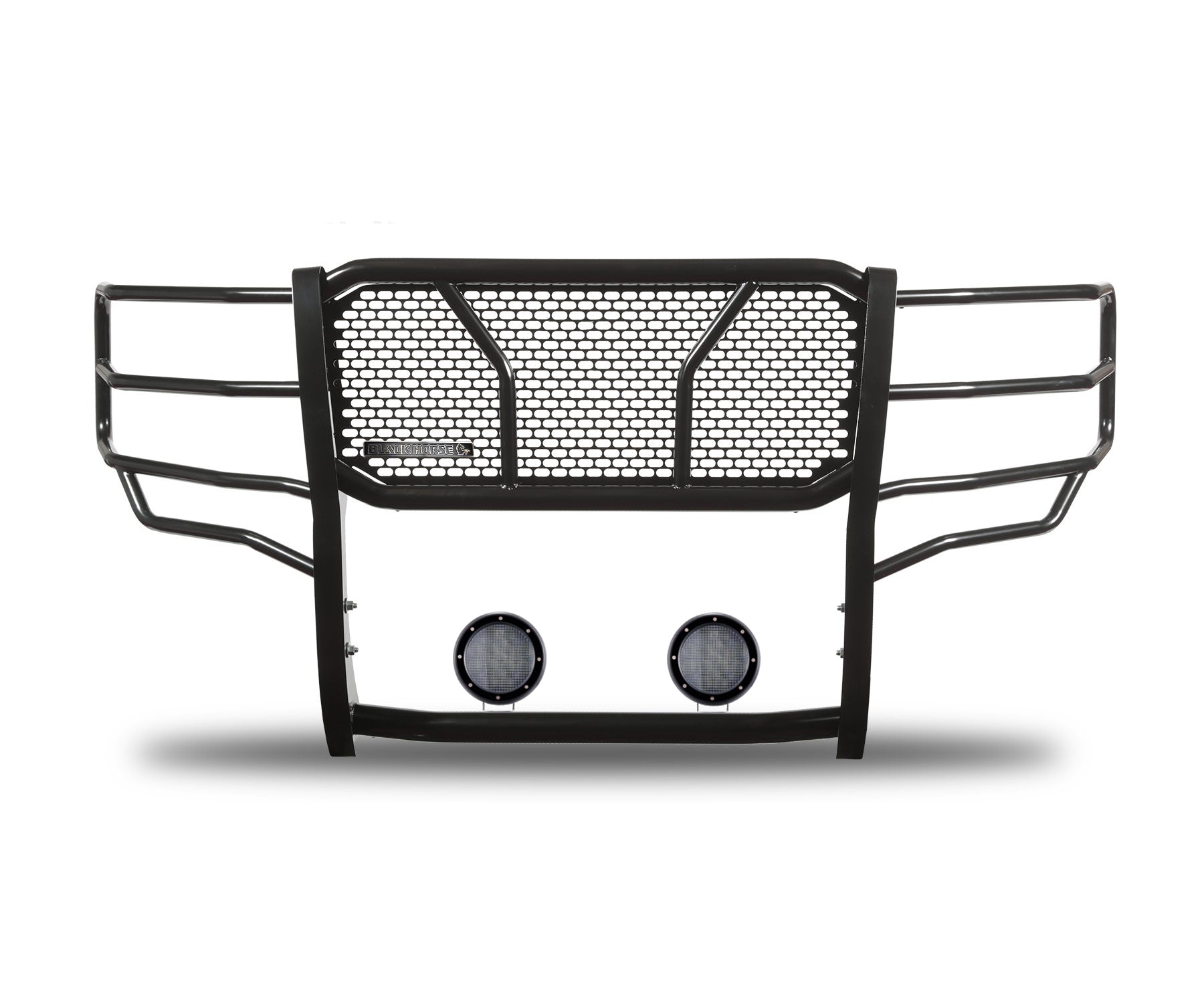 2015-2020 Ford F-150 Rugged Heavy Duty Grille Guard Kit Modular Pair of 5.3" Dia. LED Flood Lights w/ Black Trim Rings Wiring Harness  and Switch | Black Horse Off Road - Image 4