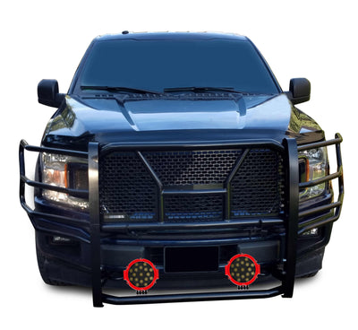 2015-2020 Ford F-150 Rugged Heavy Duty Grille Guard Kit Modular Incl. pair of 7.0" Dia. LED  Lights w/ Red Trim Rings w/ Wiring Harness and Switch | Black Horse Off Road - Image 2