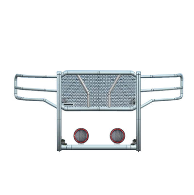 2015-2019 Gmc Sierra 2500 Hd Rugged Heavy Duty Grille Guard Kit Modular Pair of 5.3" Dia. LED Flood Lights w/ Red Trim Rings Wiring Harness  and Switch | Black Horse Off Road - Image 1