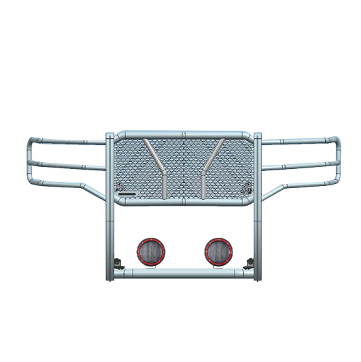 2015-2019 Gmc Sierra 2500 Hd Rugged Heavy Duty Grille Guard Kit Modular Pair of 5.3" Dia. LED Flood Lights w/ Red Trim Rings Wiring Harness  and Switch | Black Horse Off Road - Image 1