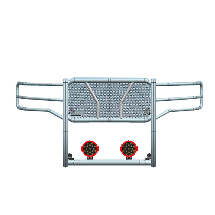 2015-2019 Gmc Sierra 2500 Hd Rugged Heavy Duty Grille Guard Kit Modular Incl. pair of 7.0" Dia. LED  Lights w/ Red Trim Rings w/ Wiring Harness and Switch | Black Horse Off Road - Image 1