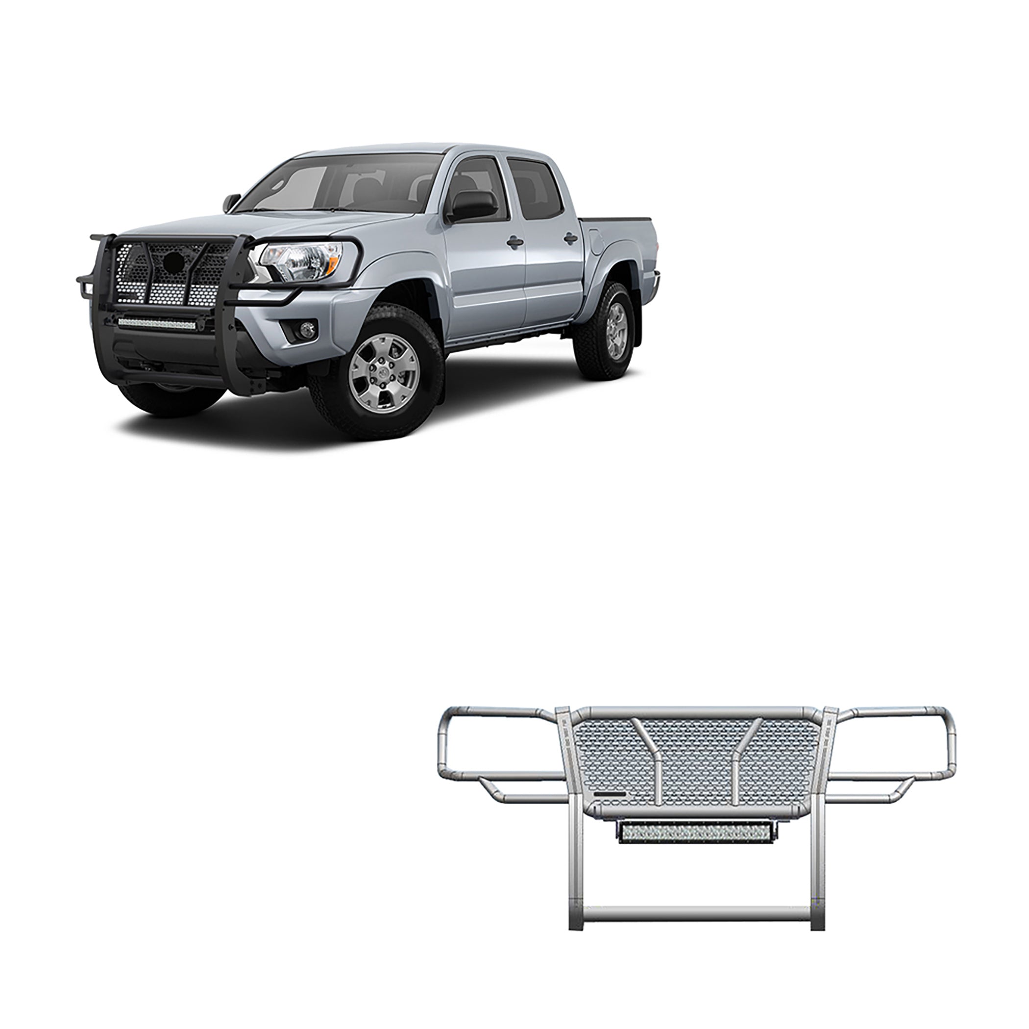 2005-2015 Toyota Tacoma Rugged Heavy Duty Grille Guard Kit Modular Includes 1 20in Double Row LED Light Bar | Black Horse Off Road - Image 1
